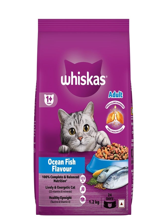 Whiskas Adult (1+ Years) Dry Cat Food, Ocean Fish Flavour, 1.2 kg, Contains 41 Essential Nutrients, Complete & Balanced Nutrition for Adult Cats - Image 1